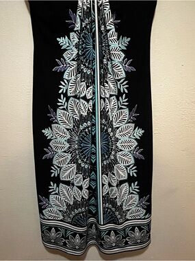 London Times | Dresses | Y2k Noon Times Black Midi Dress Blue Floral ...